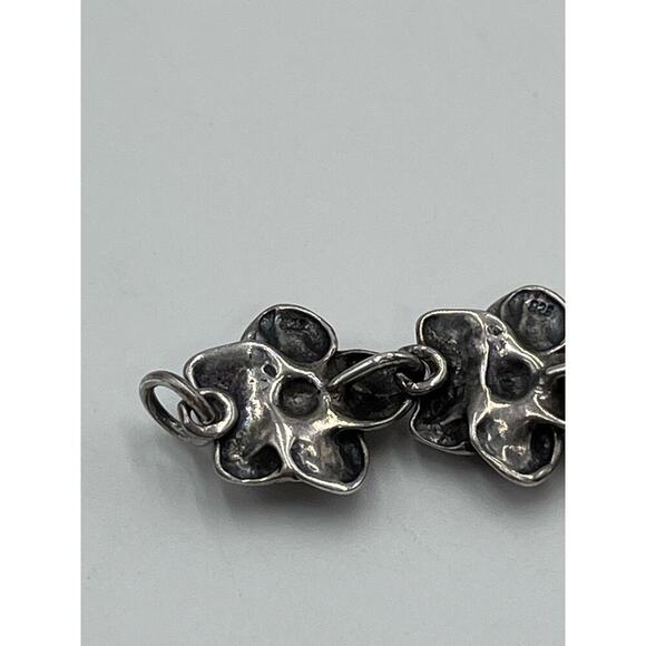 Sterling Silver Marked 925 Rose Flower Linked Feminine Oxidized bracelet 22 Gr - Picture 11 of 14